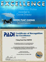 2006 and 2009 recognize by PADI for Outstanding customer service and professionalism in PADI scuba instruction.